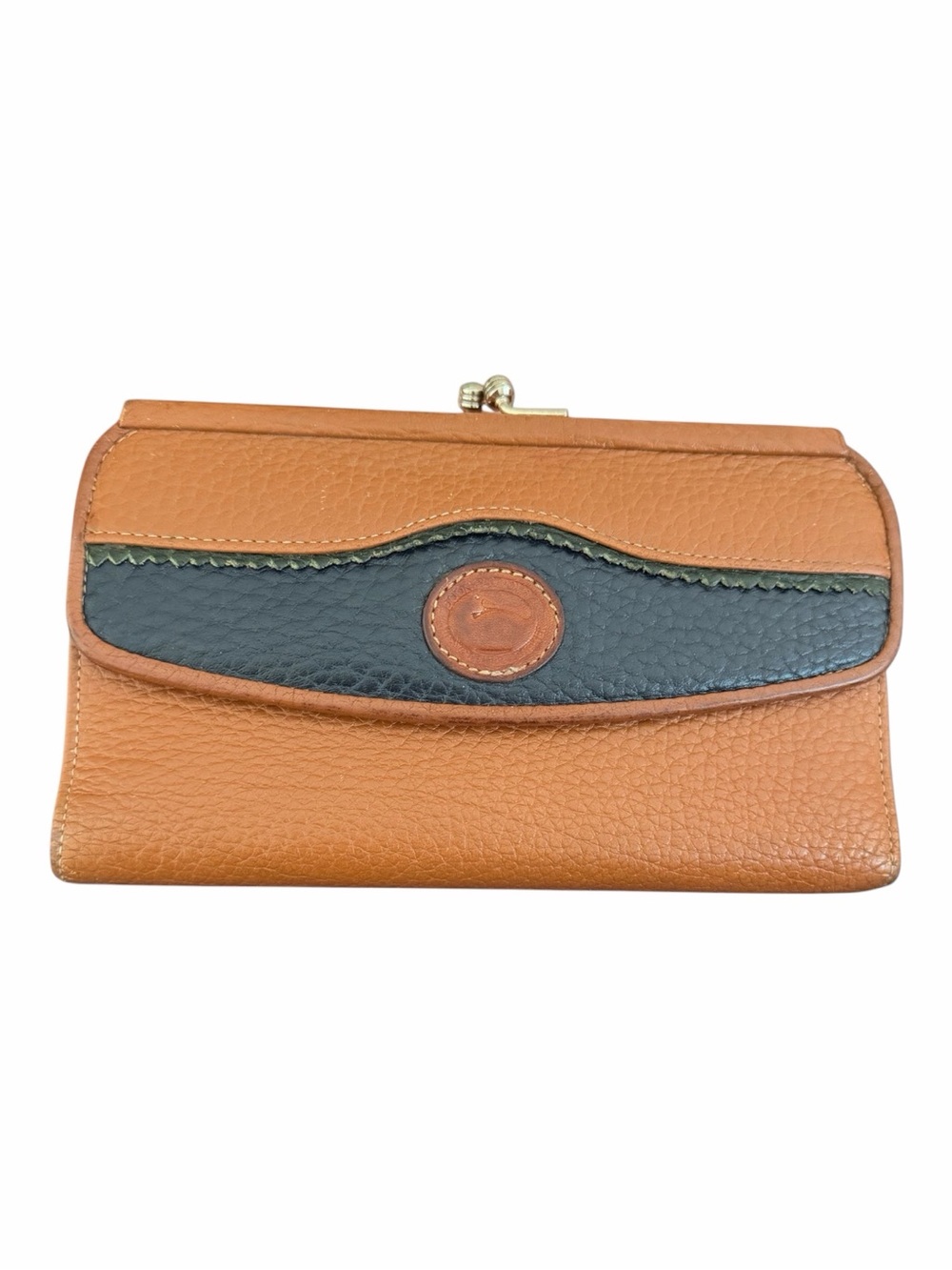 Dooney & Bourke Pebbled Leather Wallet – Brown/Navy • Vintage • Upcycled